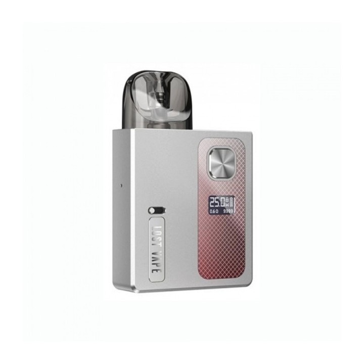 Lost Vape Ursa Baby Pro Pod Mod gümüş renkli, dijital ekranlı kompakt elektronik sigara.