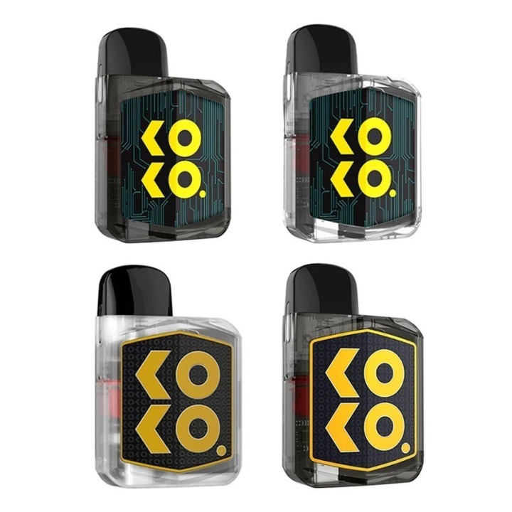 Uwell Koko Prime Pod Mod çeşitleri: Şeffaf, Siyah, Yeşil ve Altın renk seçenekleri.
