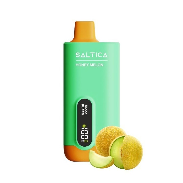 Saltica 12000 Honey Melon Kullan At, yeşil gövdeli, dijital ekranlı tek kullanımlık.