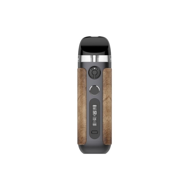 Smok NOVO 5 Pod Mod, ahşap görünümlü kahverengi kaplama, ekranlı.