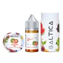 Saltica Strawberry Kiwi Salt Likit 35 mg şişe ve kutu seti.