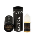 Saltica Golden Tobacco Salt Likit 35mg şişe ve kutu ambalajı.