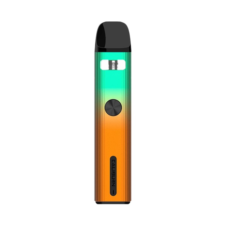Uwell Caliburn G2 Pod Mod turuncu-yeşil degrade renkli, şık elektronik sigara.