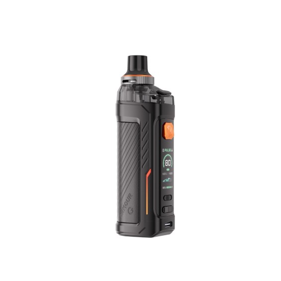 Vaporesso Armour G Pod Mod siyah, turuncu detaylı elektronik sigara.