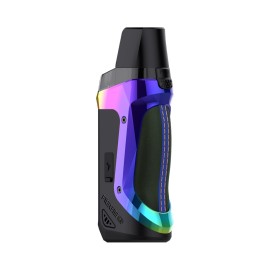 GeekVape Aegis Boost LE Pod Mod gökkuşağı renkli, siyah deri detaylı.