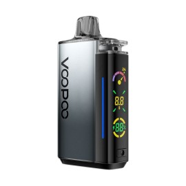 Voopoo VRizz Pod Mod gümüş gri renkli, dijital ekranlı elektronik sigara.