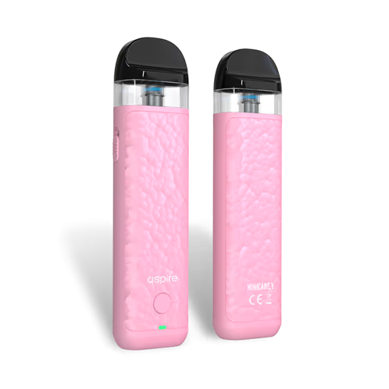 Aspire Minican 4 Pod Mod pembe renkli, dokulu gövde, kompakt dizayn.