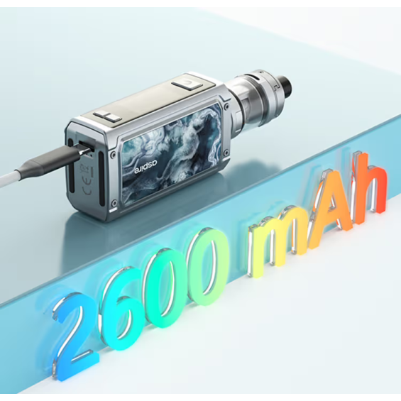 Aspire Rover Plus Pod Mod gümüş, 2600mAh pil, şarj olurken gösterim.