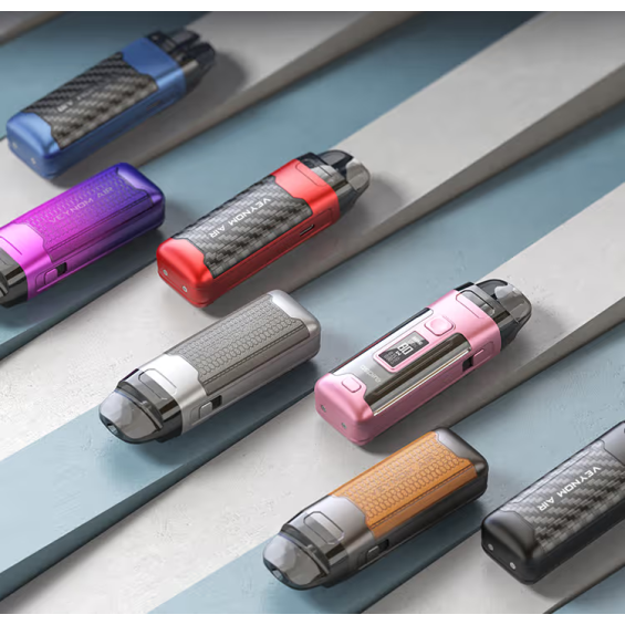 Aspire Veynom Air Pod Mod renkleri: Mavi, mor, kırmızı, pembe, kahverengi, siyah.