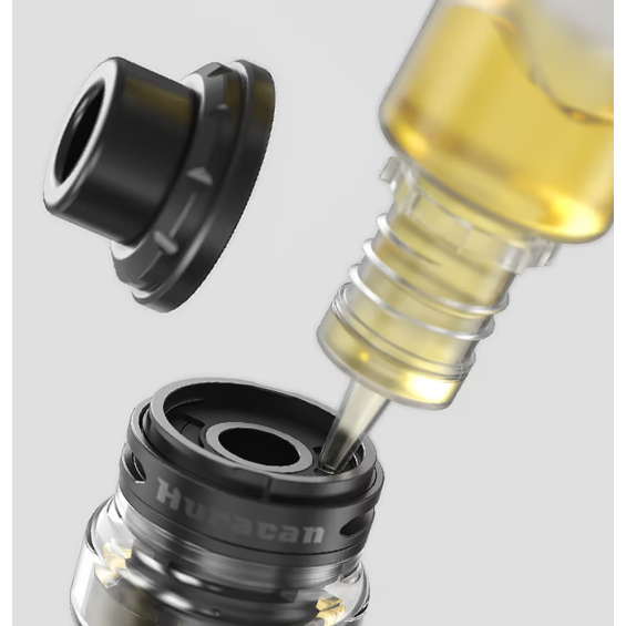 Aspire Huracan LX Pod Mod tankına likit dolumu gösterimi siyah.