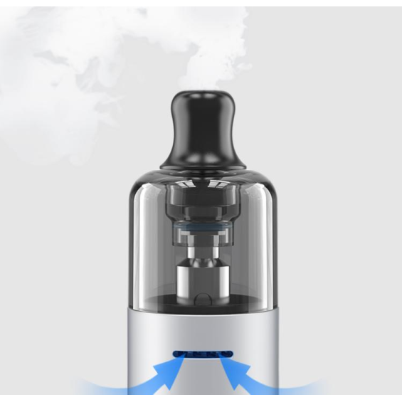 Aspire Flexus Stik Pod Mod gümüş renkli, hava akışlı üstten dolumlu kartuş detayı.