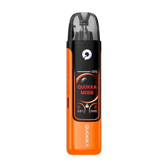 Hayati Quokka Pro Pod Mod turuncu, siyah renkli, dijital ekranlı elektronik sigara.