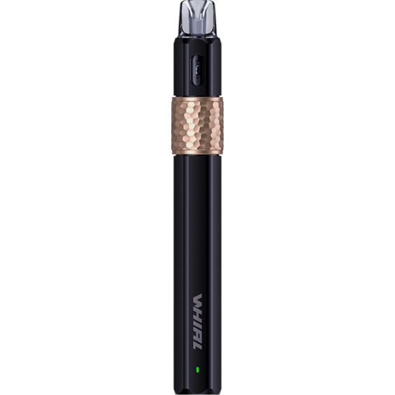 Uwell Caliburn Whirl F Pod Mod siyah gövde ve bakır desenli halka