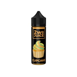 2Wo Juice Cupcake E Likit şişe, siyah şişe üzerinde renkli krema.
