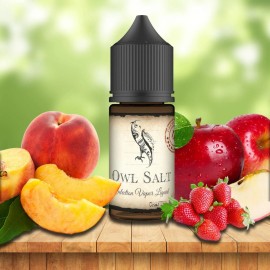 Owl Vape Fruit Feast Salt Likit şeftali, elma ve çilek aromalı likit şişesi.